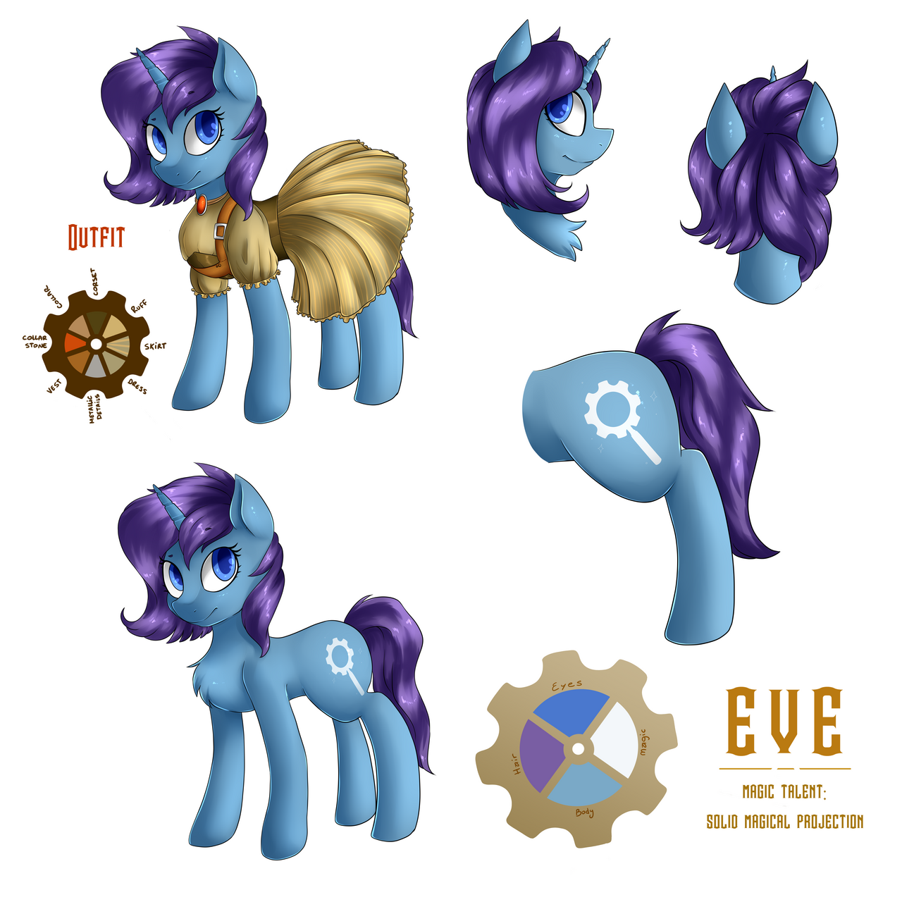 Eve steampunk version reference sheet, casual wear