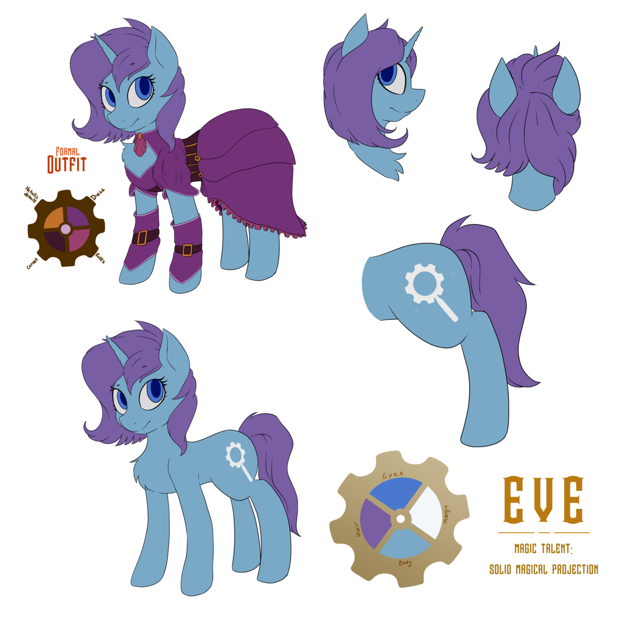 Eve steampunk reference sheet, formal wear (flat color)