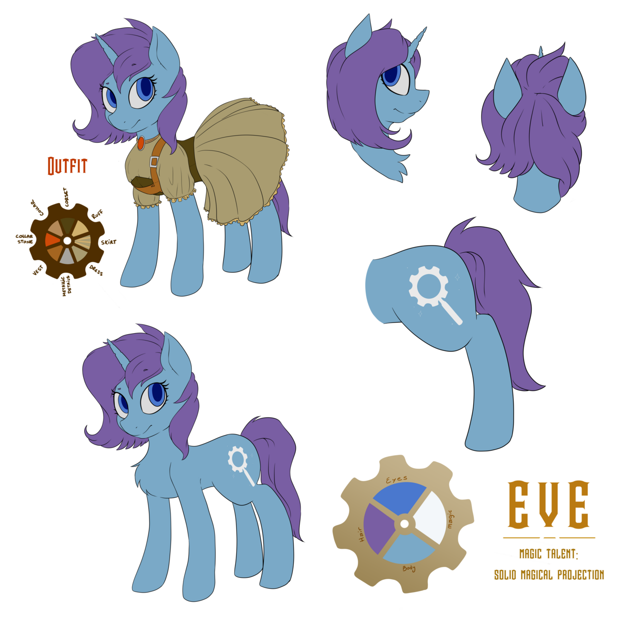 Eve steampunk version reference sheet, casual wear (flat color)